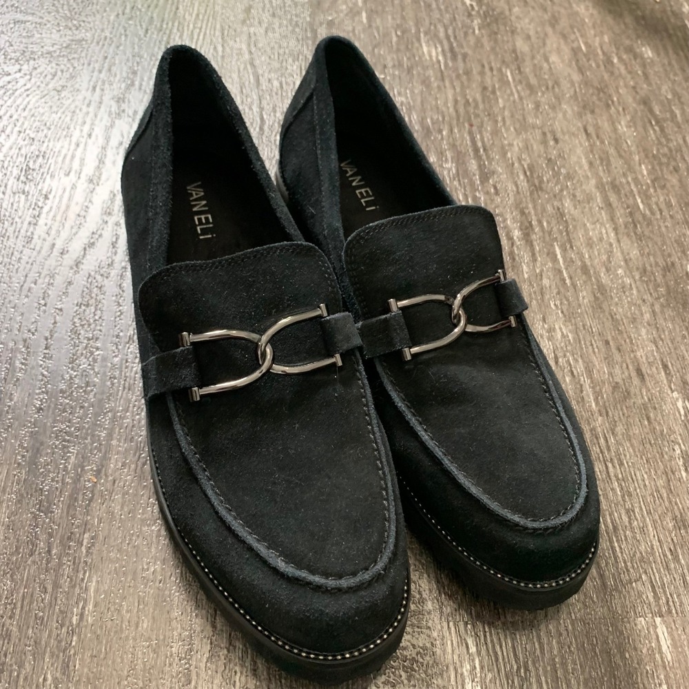 VANEli Black Suede Loafer Shoes Chunky Lug Sole Buckle Detail Women Size‎ 11M